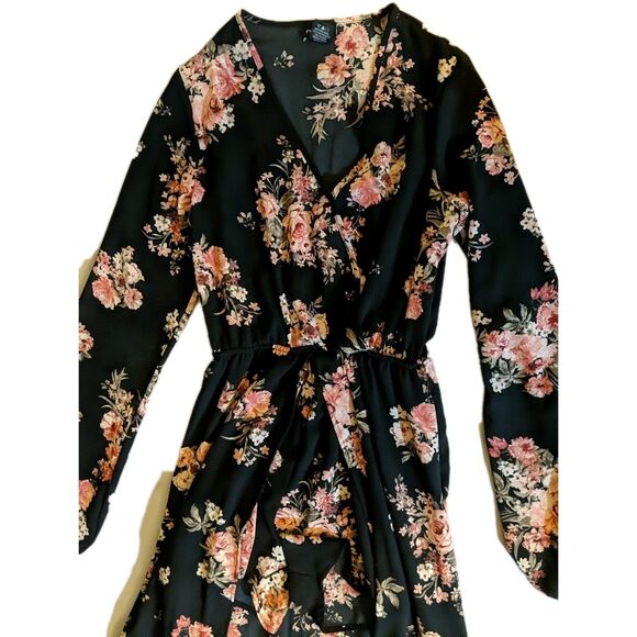 Maxi Dress Skort Overskirt Women X-Small Floral Navy Blue Long Sleeves Rue21 XS - Picture 2 of 7